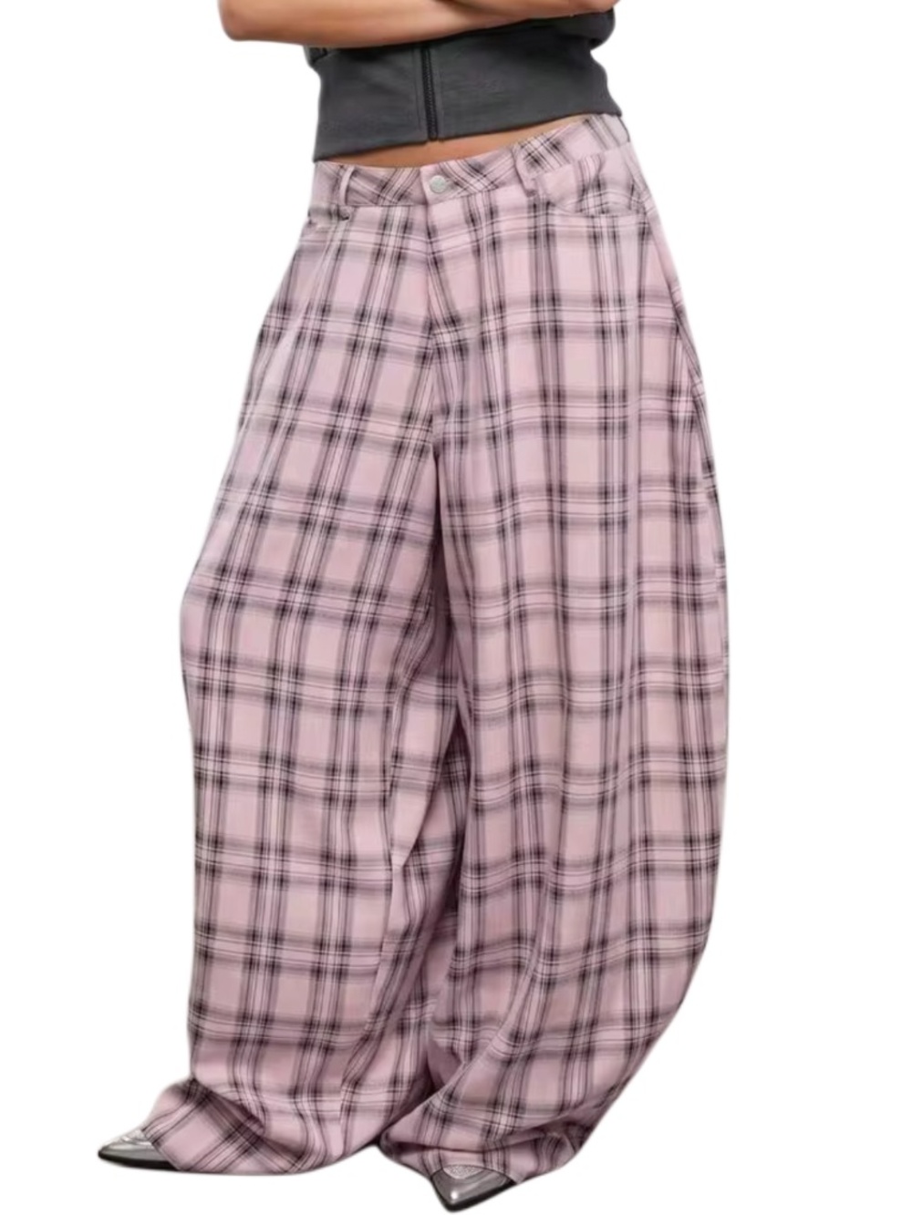 COUREZ Low Rise Baggy Balloon Trousers In Check /Y2K
